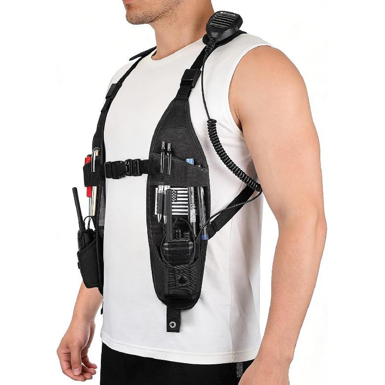 Universal Double Radio Shoulder Harness Holster Chest Vest Rig Walkie Talkie Work Harness Holder for Police Firefighter Two Way Radio Rescue
