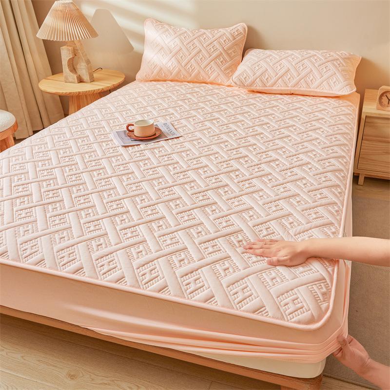 Class A Raw Cotton Soybean Padded Mattress, Thickened Solid Color Cotton Mattress, Mattress Protective Cover, Dust-proof and Non-slip Bed Sheet Cover
