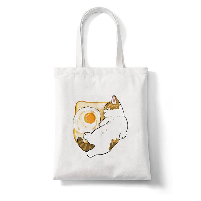 Harajuku Kawaii Cat Cartoon Canvas Bag Shopper Bag Letter Print Large Capacity Houlder Bags Shopping Bag Casual Fashion Tote Bag