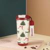 Christmas Tree Print Insulated Cup Xmas Thermal Water Bottle  for Office Workers