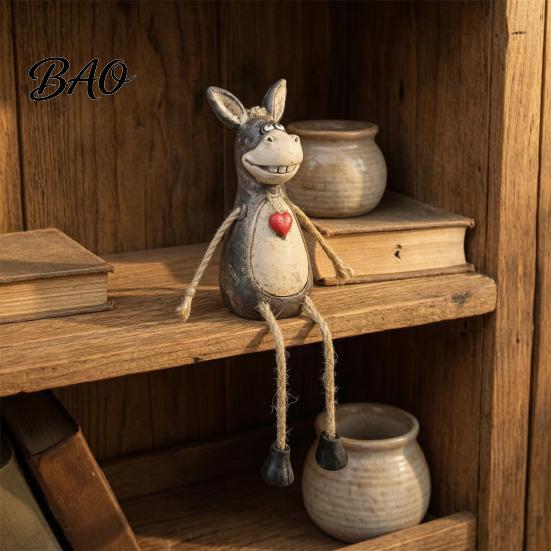 Creative Resin Art for Home Rustic Donkey Shelf Sitter Figurine, Hanging Leg Farm Animal Statue, Collectible Figurines Gifts Whimsical Country