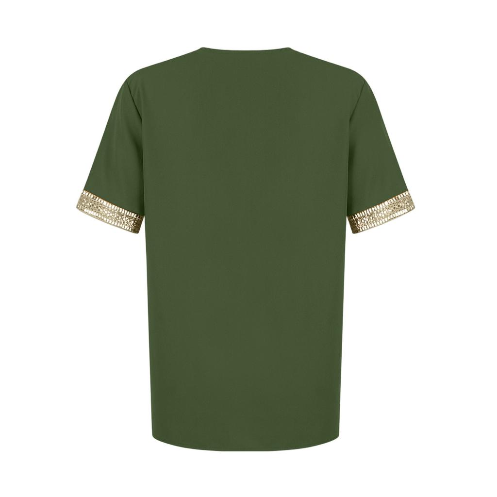 Women's Fashion Solid Color Loose T-shirt Lace Lace Short Sleeve Chiffon Top