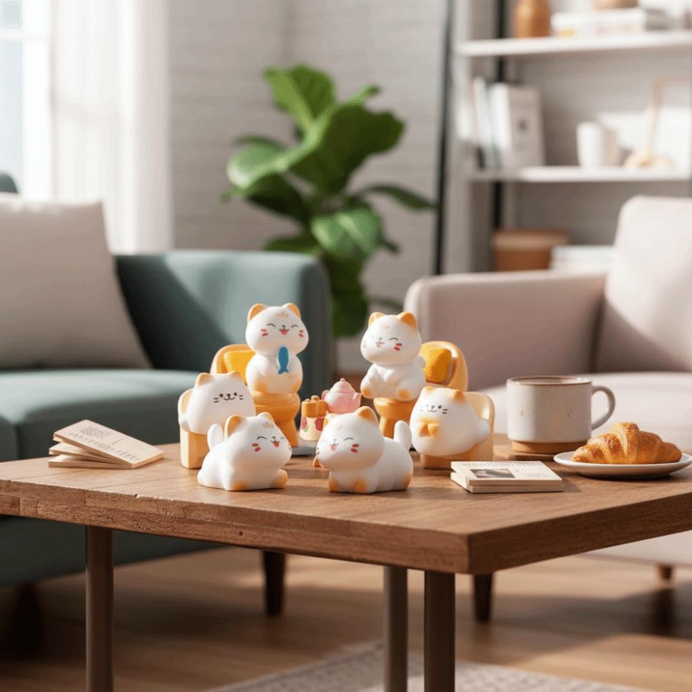 Kawaii Animal Ornaments Cartoon Animal Figurine Resin Material Cat Figurine Desktop Decoration