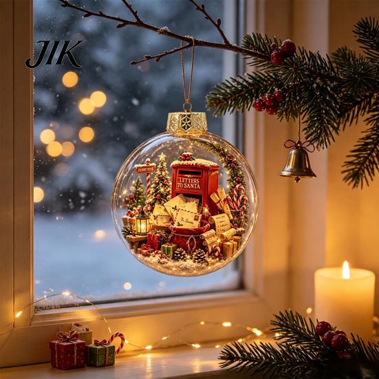 LED Christmas Tree Pendants Decorative Baubles, Luminous Acrylic Ball Pendant with 3D Winter Scene, Baubles for Holiday Trees Light Hanging Ornaments