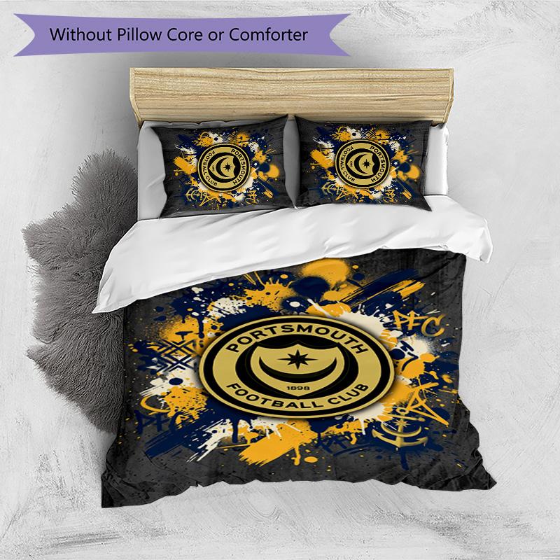 Portsmouth FC Printed 3PCS Bedding Set Breathable Duvet Cover with Pillowcases Decorative Bed Linen for Bedroom Home