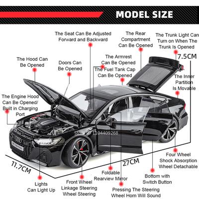 1:Игрушечная модель автомобиля RS7 GTR в масштабе 18, литой сплав, музыка, свет, открывающиеся двери, амортизация, модели, игрушки, фестивальные подарки для ребенка