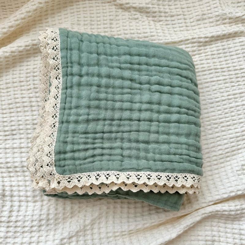 Безопасное и удобное одеяло для новорожденных, хлопковое марлевое одеяло с нежной кружевной отделкой, одеяло-пеленка для младенцев