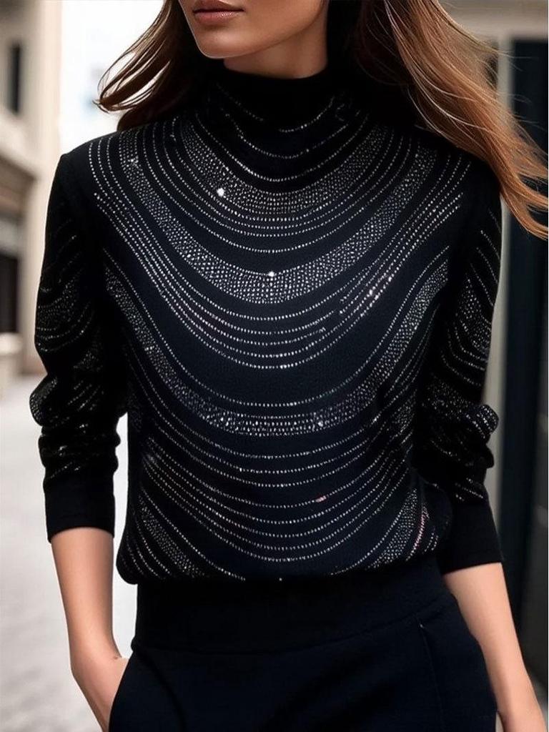 2026 Осень/Зима Большой размер Сверхпрочный Горячая сверловка Полувысокий воротник Длинный рукав Женский топ