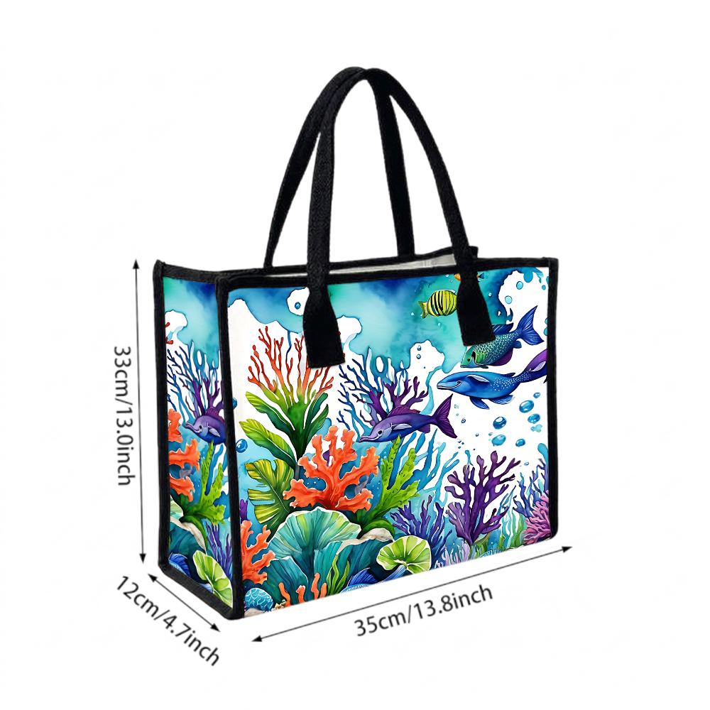 Colorful Underwater Sea Life Pattern Tote Bag for Daily Shopping and Casual Outdoor Use