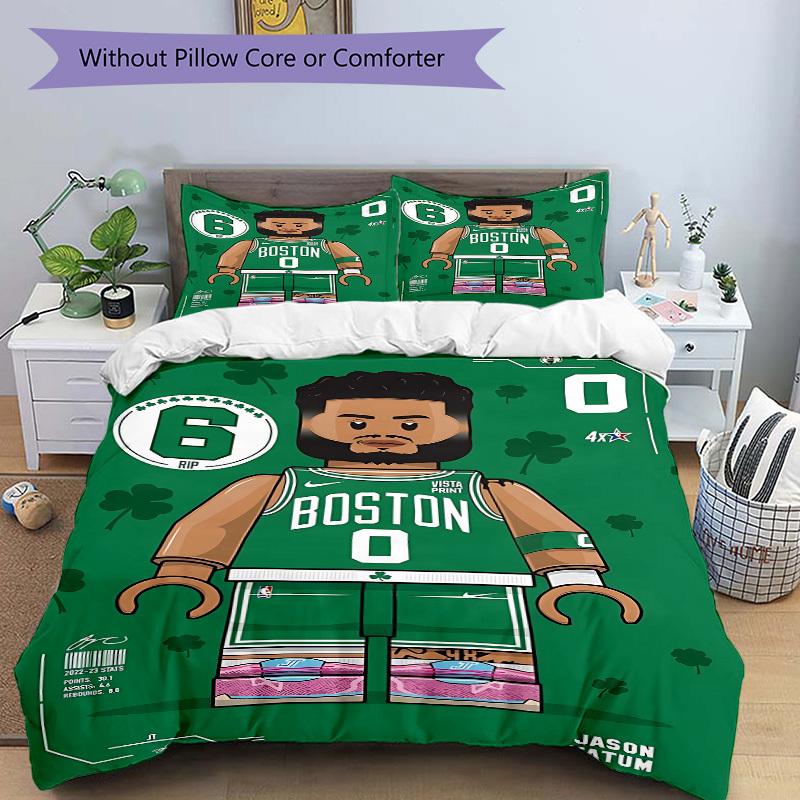 3pcs bedding set Boston Celtics Basketball Player Includes 1 Comforter + 2 Pillowcases, Without Pillow Inserts, Soft Comfortable, Lightweigh