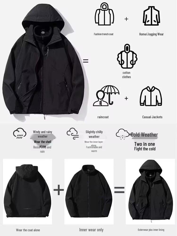 Мужская водонепроницаемая куртка-хардшелл «три в одном» Suzaku для активного отдыха и ношения в тибетском западном Сычуани