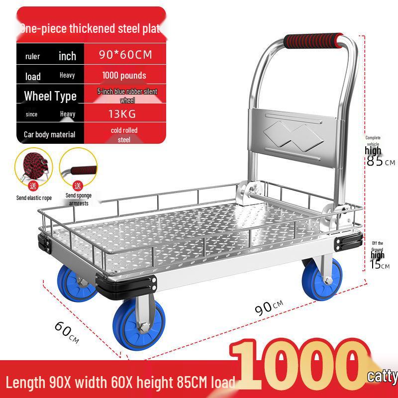 Silent Foldable Flatbed Hand Cart: Portable Turnover Trolley & Hand Truck