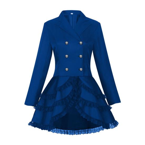 Женский двубортный викторианский стимпанк блейзер пальто готический смокинг фрак куртка с кружевной отделкой Хэллоуин свадебная униформа костюм