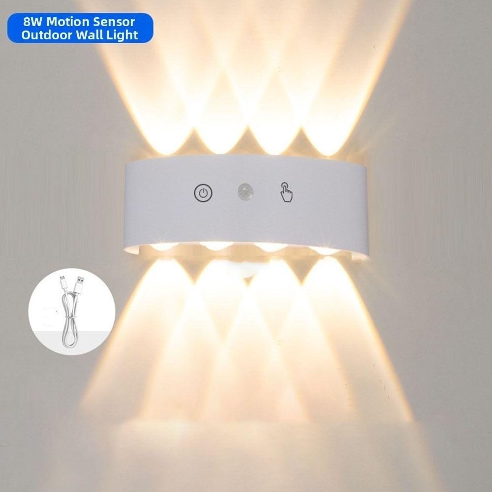 Dual Up Down Lighting PIR Motion Sensor Wall Lamp 3 Color Light Waterproof LED Wall Light Modern Design Rechargeable