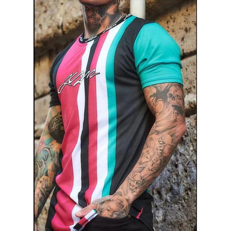 Винтажная футболка для мужчин, модные топы с принтом в полоску 3D, летняя повседневная футболка с коротким рукавом, футболка большого размера для мужчин, одежда