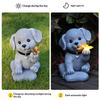 Garden Dog Statue with Solar Butterfly Light Small Resin Puppy Sculpture Outdoor Waterproof Solar Powered Animal Figurine for Yard Patio