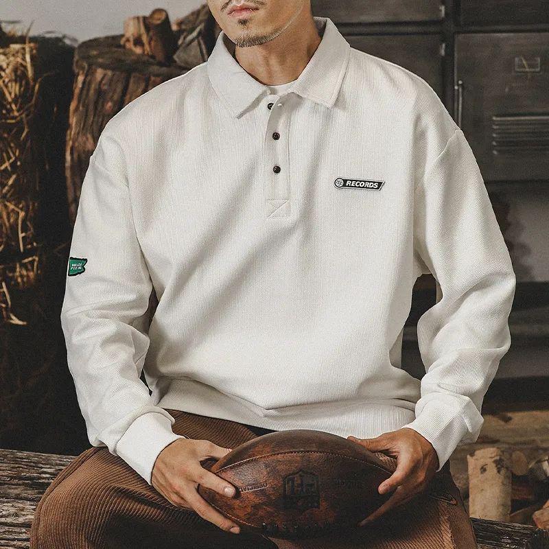 Мужская рубашка-поло с длинным рукавом Heavyweight Ivy - американская классическая вафельная ретро-стиль для весны и осени
