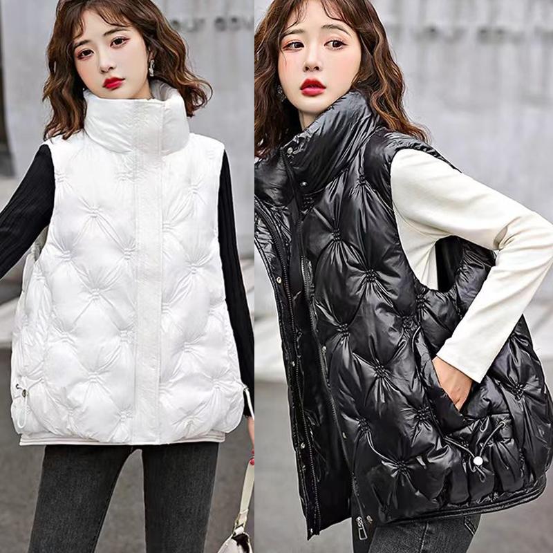 Down Cotton Vest Women New Autumn and Winter Korean Version Waistcoats Bright Face Wash Fashion Cotton Padded Jacket