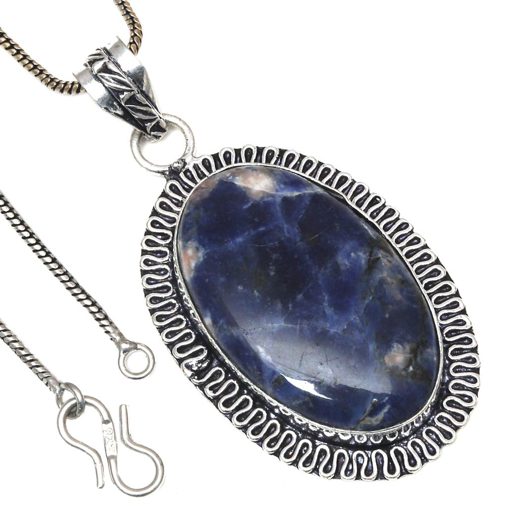 Pendant Sodalite Gemstone Valentine'Day Ethnic Silver Jewelry 2"