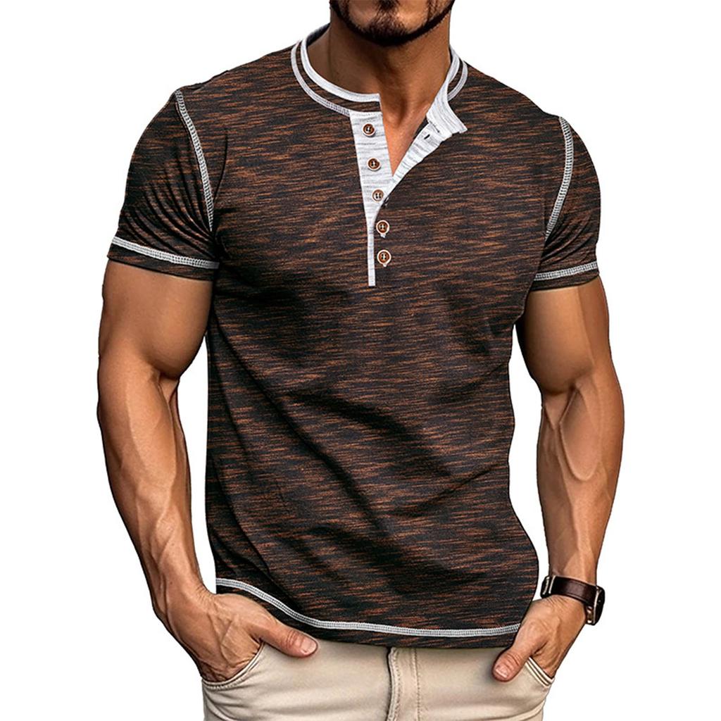 Men's Short Sleeved Lapel Collar T-shirt Casual Round Neck Top