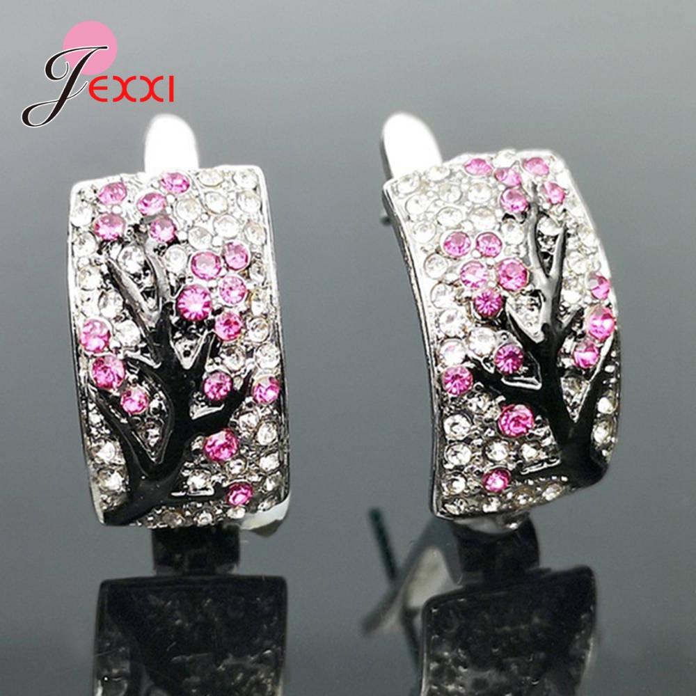Colorful Cubic Zirconia Hoop Earrings For Women 925 Sterling Silver Plant Plum Flower Earrings For Women/Girls Fashion Jewelry
