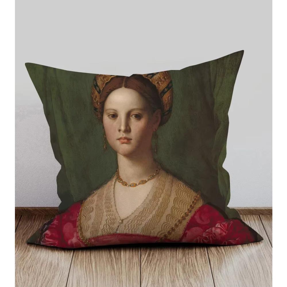 Young Woman and Her Little Boy Print Cushion Cover European Retro Vintage Paintings Pillow Case For Bedroom Sofa