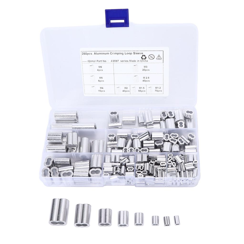 250 шт./набор алюминиевых кабельных наконечников 8 отверстий двухствольные обжимные петли-гильзы для троса для RV