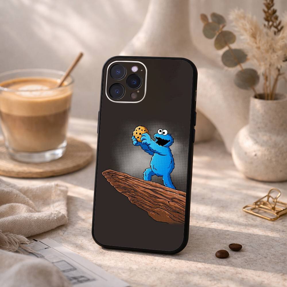 C-Cookie-M-Monster Funny Phone Case For iPhone17,16,15,14,13,12Plus,Pro Max,XS,5G Soft Silicone Black Cover