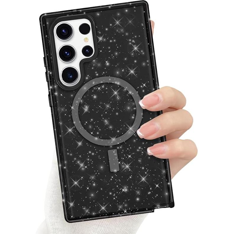 Для Samsung Galaxy S23 Ultra Магнитный чехол, Роскошный сверкающий блестящий прозрачный чехол для женщин, девушек, мужчин, Полная защита от падений, Бампер, Ударопрочный