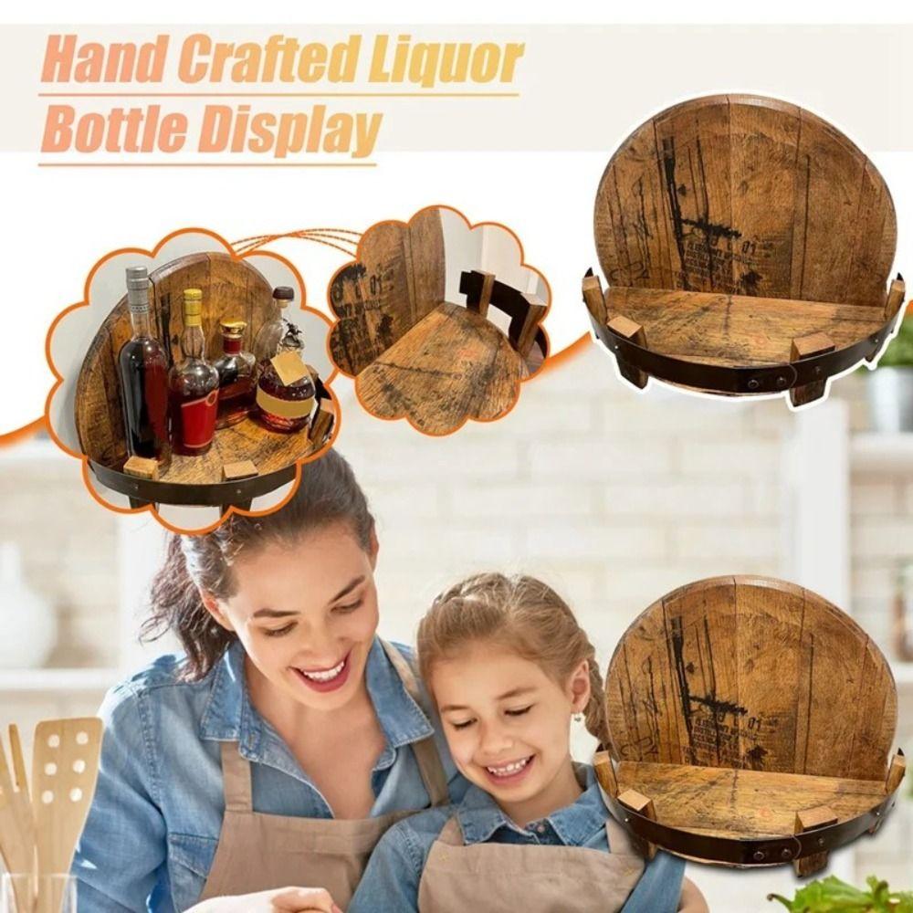 Ретро полка из бочки для виски Настенный стеллаж для хранения Дисплей для бутылок Винная полка Гостиная