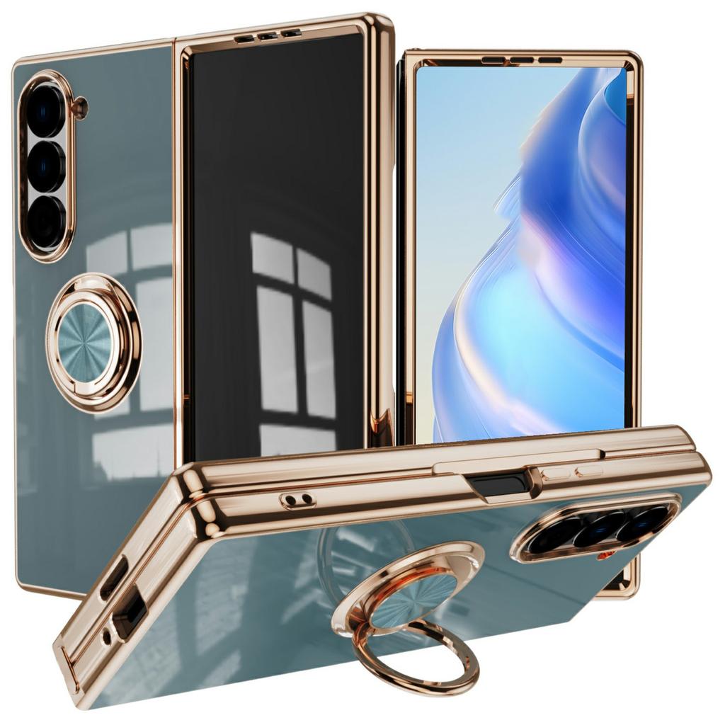 For Samsung Galaxy Z Fold6 5G Case Precise Cutouts 6D Electroplating TPU Phone Cover with Ring Holder