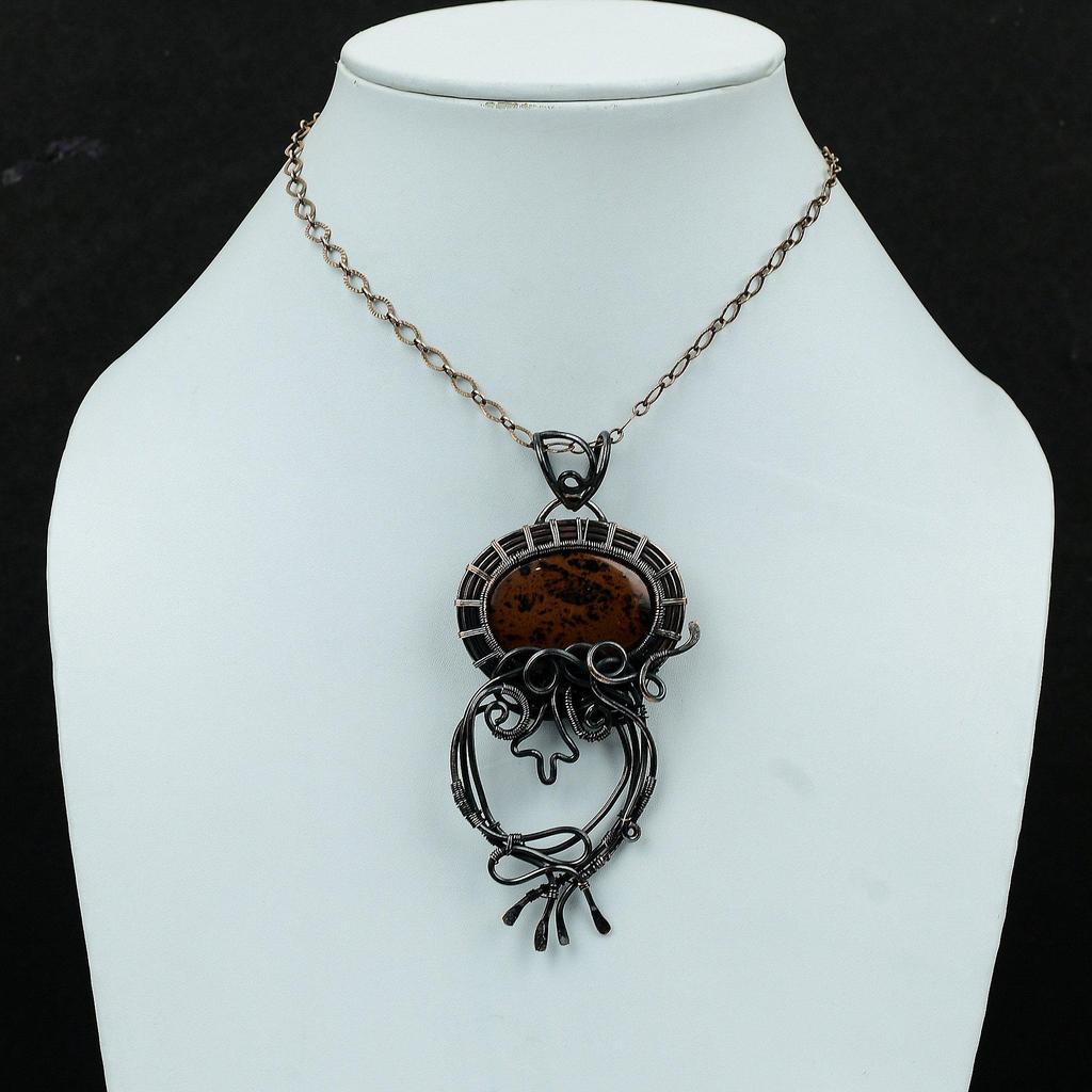 Mahogany Obsidian Pendant Copper Wire Wrapped Pendant Handmade Unique Style Jewelry Gemstone Pendant Copper Wire Wrap Jewelry Gift For Him