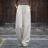 Johnature Women Vintage Straight Pants Elastic Waist Autumn Trouser Solid Color Loose Casual Women Long Pants