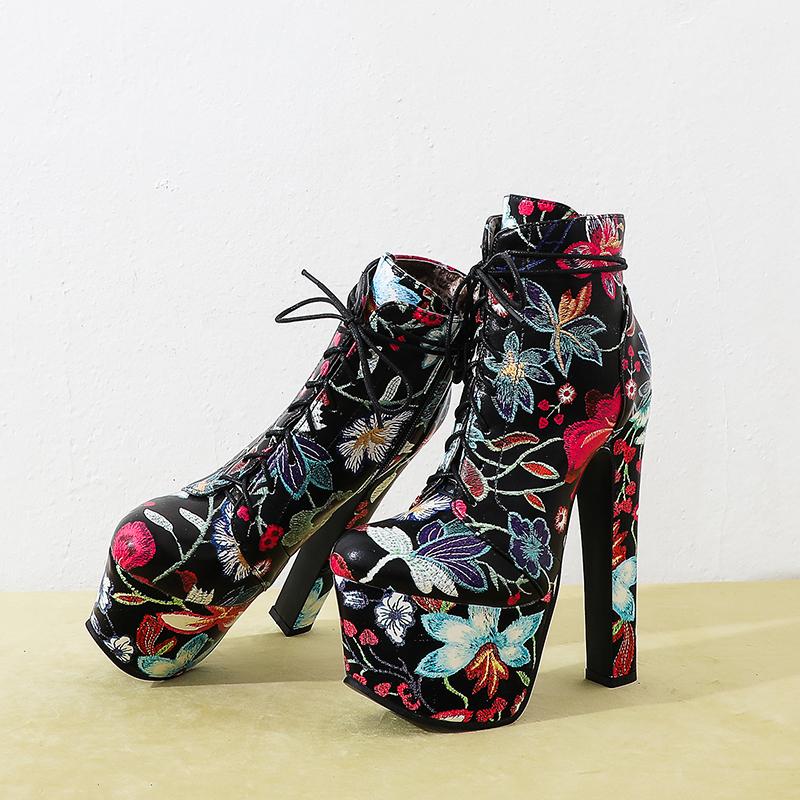 Q/L8/Women's High Heel Short Boots Autumn and Winter New Waterproof Platform Thick Heel Large Size Women's Boots