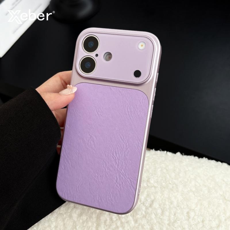 Large Window Leather Phone Case For iPhone 17 16 15 14 13 Pro Max Lens Protection Matte Shockproof Plating Back Cover
