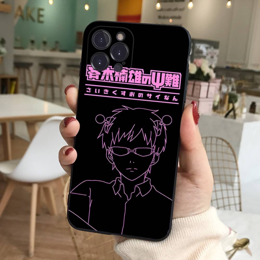 Милый Кот Мальчик Сайки Кусуо Чехол для Телефона Для IPhone 16 Pro Max 15 17 Plus 14 13 12 Mini 11 Черный Чехол