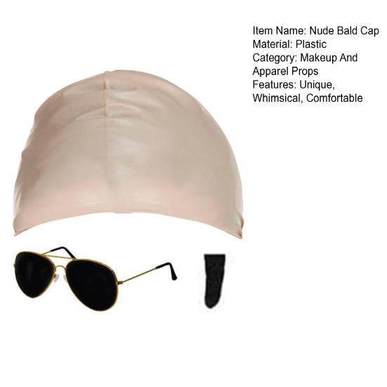 Nude Bald Cap with Glasses And Beard for Adults Men Latex Bald Head Wig Cap for Halloween Party Cosplay Costume Accessories