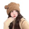 Cute Bear Ears Large Version Loose Wool Hat Female Winter Thickened Warm Versatile Knitted Hat Shows Small Face
