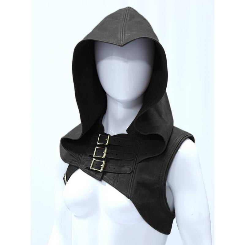 Fashion Unisex Cosplay Leather Hooded Vest Vintage Vintage Medieval Hat Solid Color Halloween Sleeveless Vests Plus Size