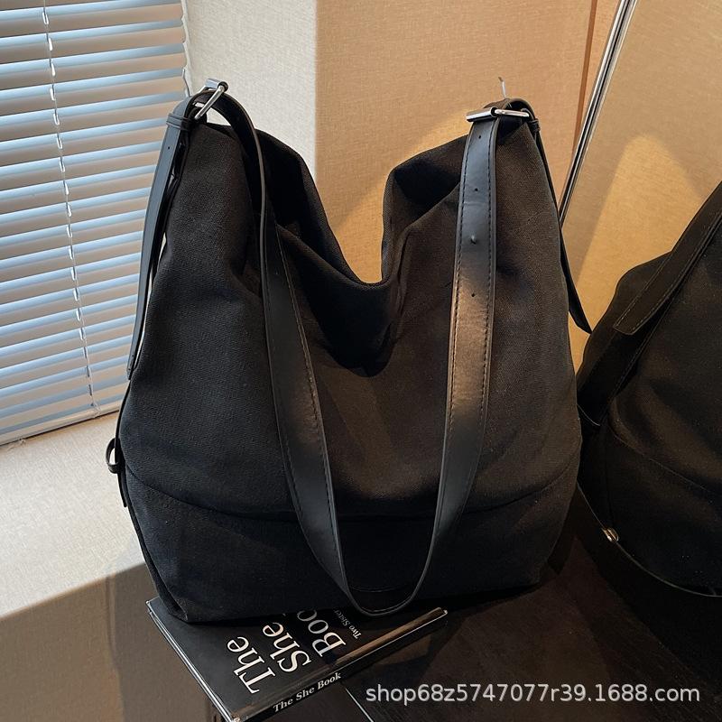 Casual Large-capacity Canvas Bag Women's 2025 New Simple Fashion Tote Bag Korean Version Commuter Crossbody Bag Trend