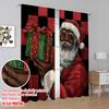 2pcs,2D plane printing Curtains&Window Treatment Black Santa Claus Versatile Polyester Fabric (without rod) Decorations Outdoor