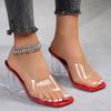 Large Size Women's Shoes Summer New Fashion Square Head One Word Transparent Wine Glass High Heel Cool Slippers Women