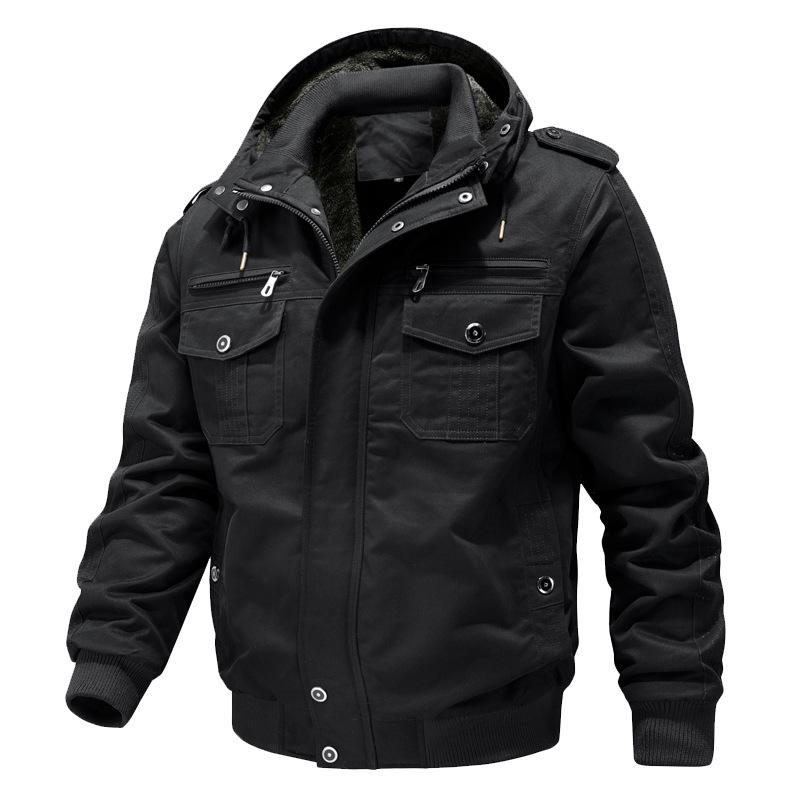 Мужская washed-cotton куртка в военном стиле с капюшоном и бархатной подкладкой