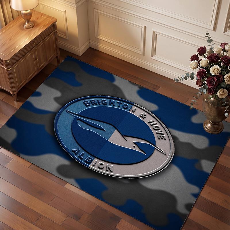 Ковер из хрустального велюра с футбольным принтом Brighton & Hove Albion, Удобный, Впитывающий влагу, Нескользящий, Для помещений