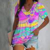 Летняя красочная футболка с цветочным 3D-принтом, женская футболка с V-образным вырезом и короткими рукавами, топ-футболка