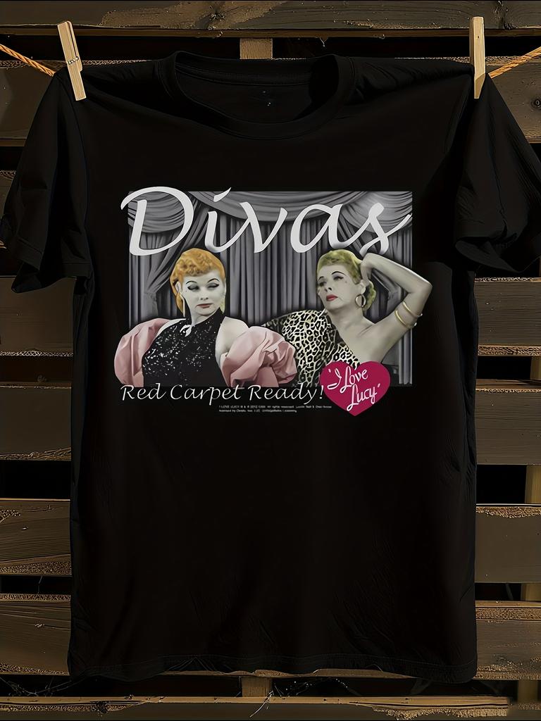 Love Lucy Divas Iconic TV Show T-Shirt Mens Tshirt Womens Tshirts with Letters Print Short Sleeves T-Shirt Casual Street Tee Shirt Top