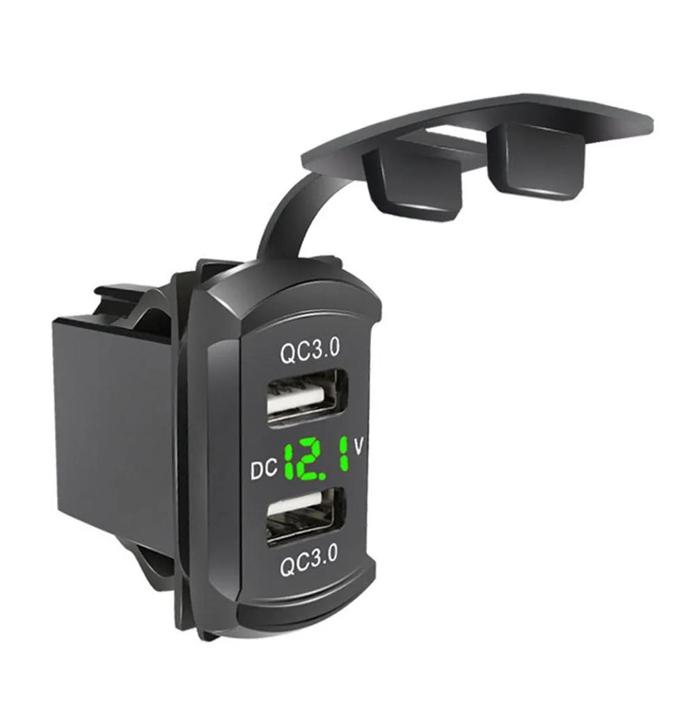 Универсальное автомобильное зарядное устройство водонепроницаемое QC3.0 два порта USB 12-24 В дисплей автомобильный адаптер для Toyota быстрая зарядка автомобильные аксессуары