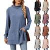 Women's Fashionable Solid Color Half High Neck Long Sleeved Wide Hem Slit T-shirt Top