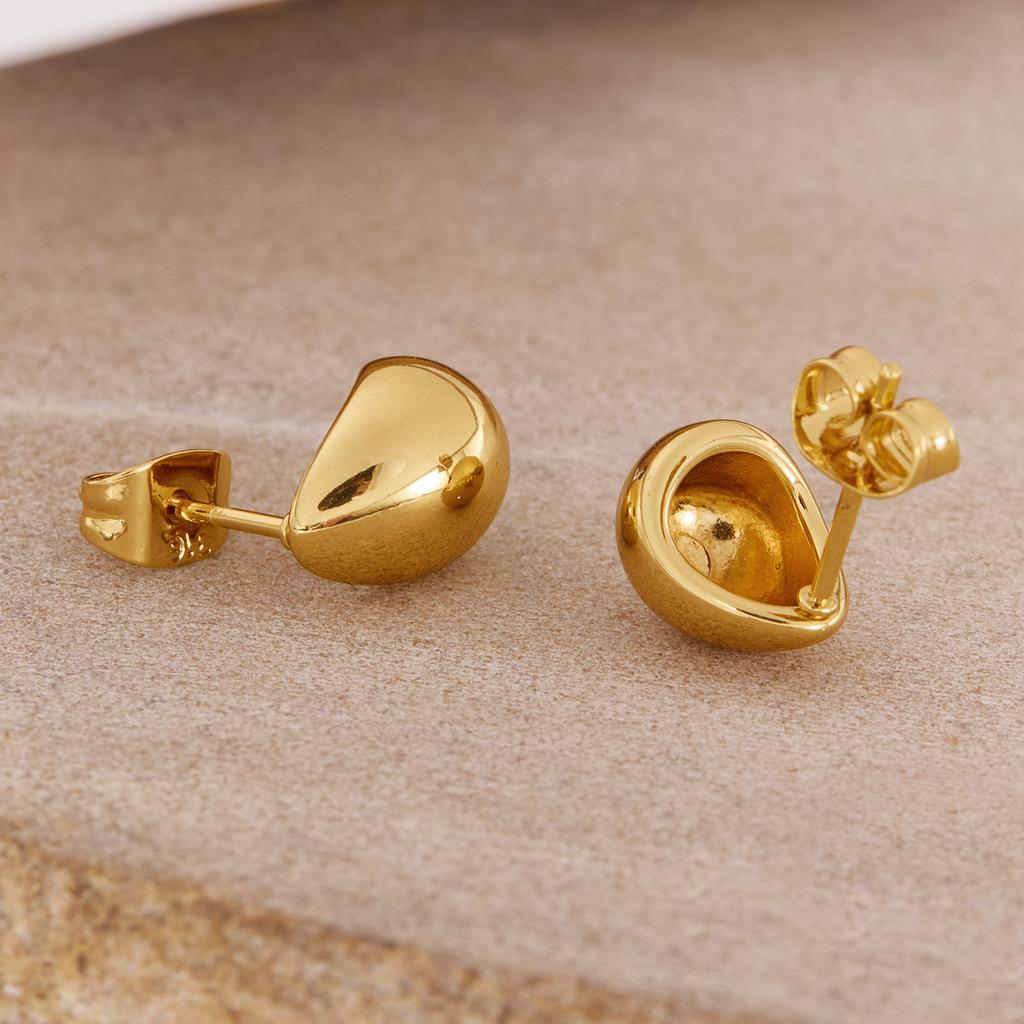 Minimalist 18K Gold Plated Stainless Steel Geometric Semi-Hollow Water Drop Stud Earring for Women