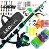 New LEOFISHING Kids Fishing Pole Set Full Kits with Telescopic Fishing Rod and Spinning Reel Baits Hooks Saltwater Travel Pole Set